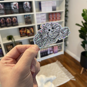 Book Hoarder Dragon - Glitter Holographic Vinyl Sticker