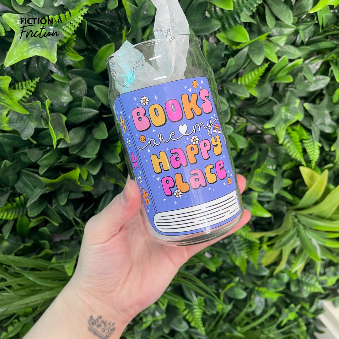 Books Are My Happy Place | Glass Tumbler