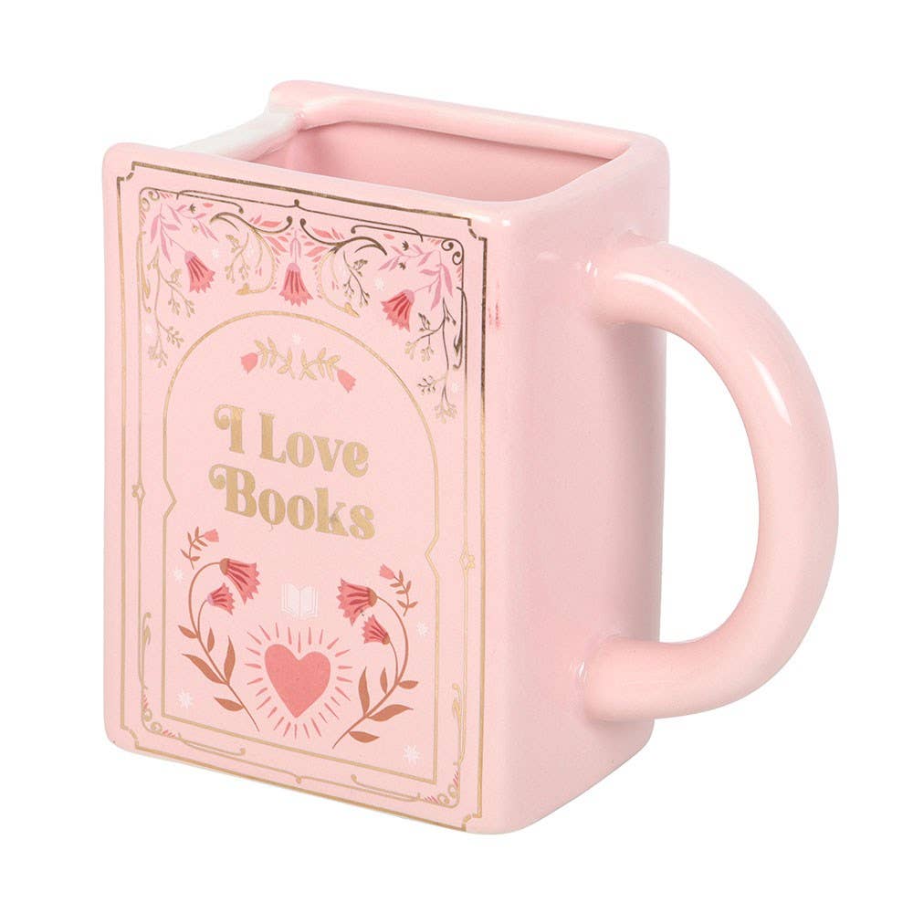 I Love Books Pink Book Shaped Mug