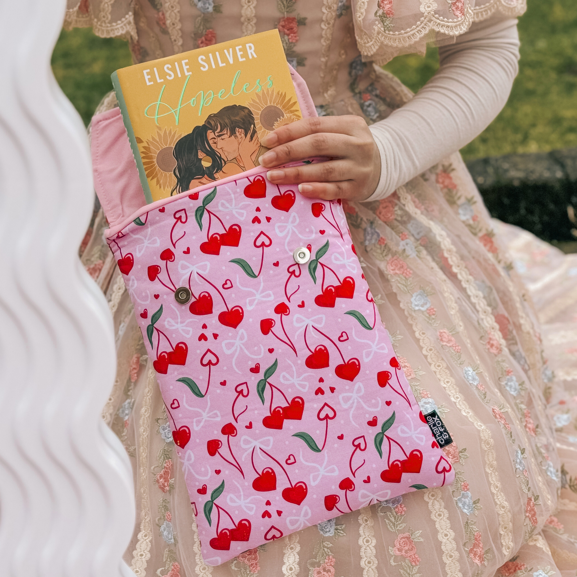 Charlie and Fox Book Sleeve - Cherry Hearts