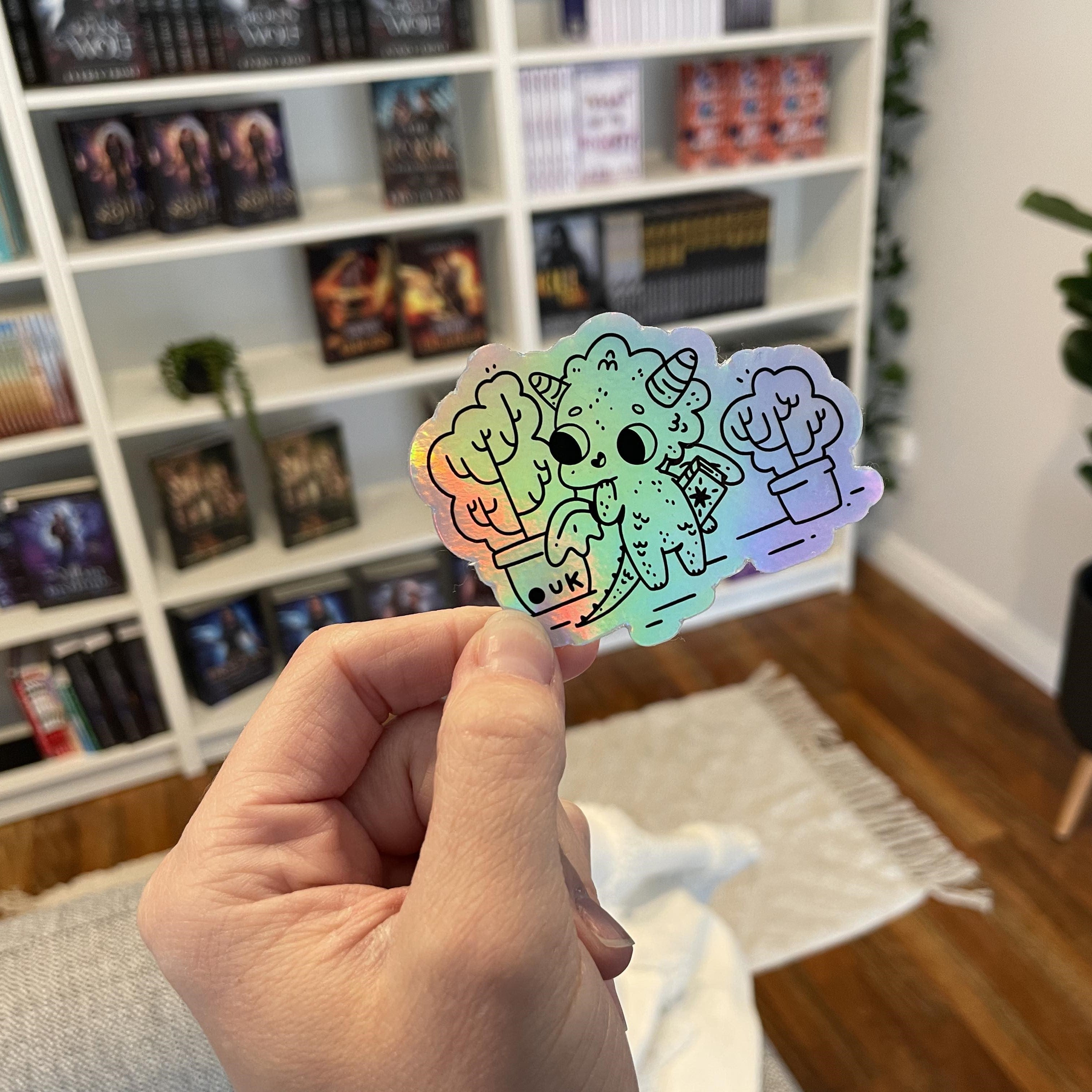 Bookish Plant Dragon - Holographic Vinyl Sticker