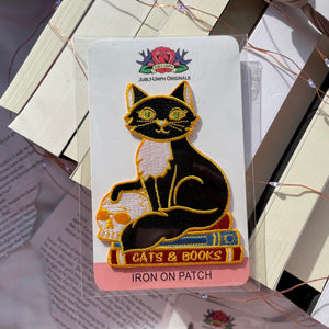 Cats and Books Embroidered Patch