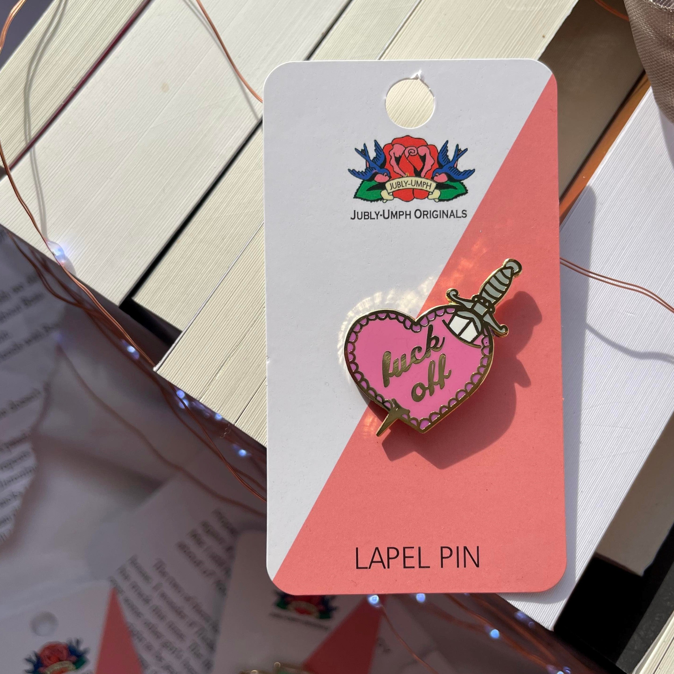 Fuck Off Stiletto Heart Pin